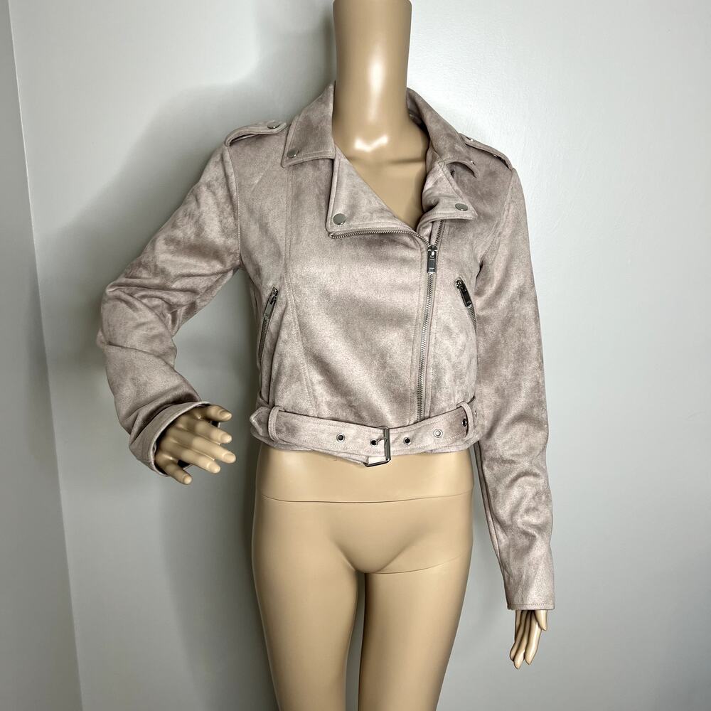 Forever 21 Beige Suede Cropped Moto Jacket